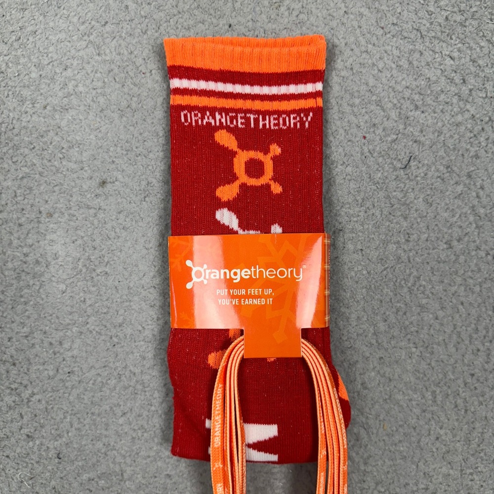 NEW Orangetheory Socks Mens OS Red Orange Logo Knit Athletic Fitness Shoelaces